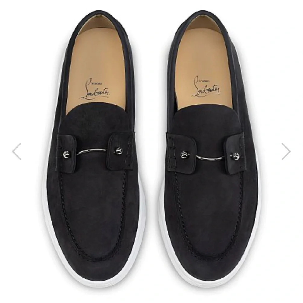 Christian Louboutin Chambeliboat Suede Slip On Boat Shoe Men's, Silver Bar Pin